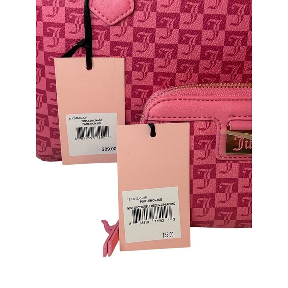 Juicy Couture Fame Satchel & Miss Juicy Double Med Zip Wallet Pink Lemonade NWT - Picture 6 of 6